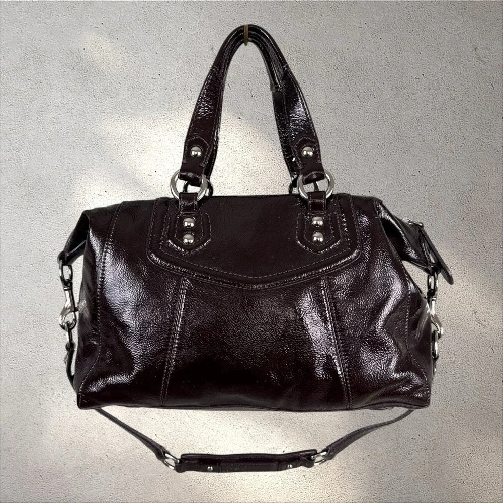 Coach Ashley Patent Satchel Purse Mahogany Brown F20460